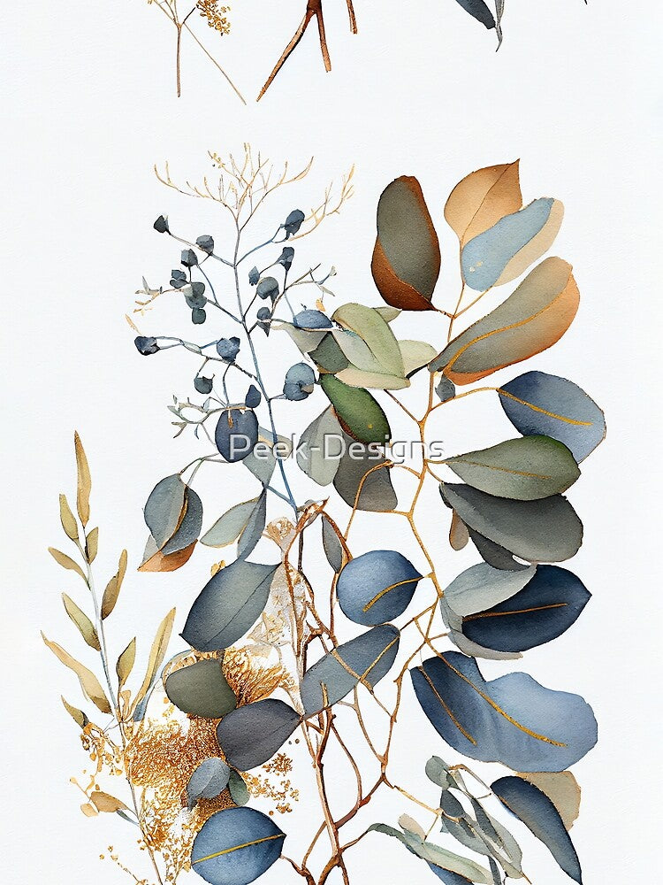 Boho Wall Decor Blue and Gold Eucalyptus Wall Art For Livingroom Painting Eucalyptus Art Boho Original Wall Art For Livingroom by Peek-Designs