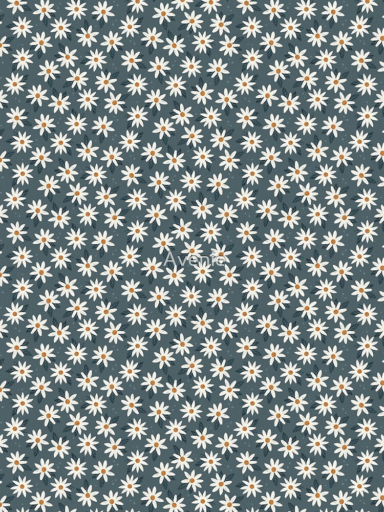 Boho Daisies Floral Print In Midnight Teal by Avenie