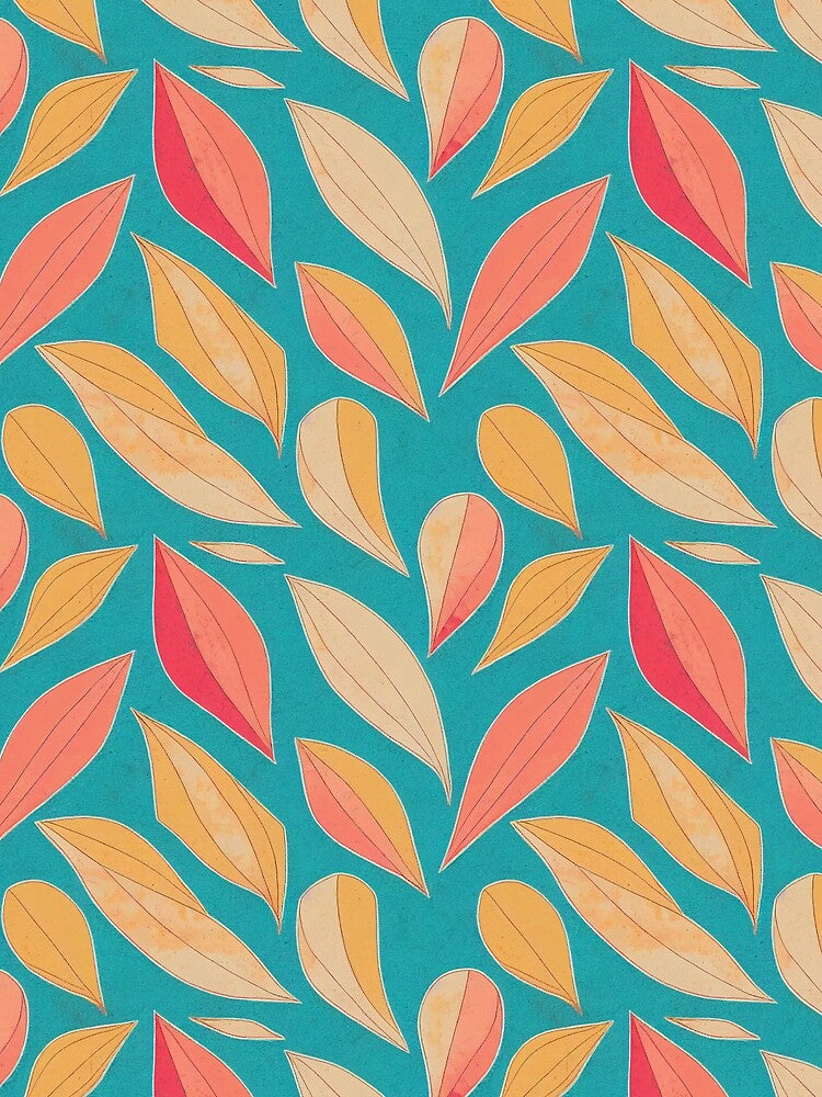 Vibrant Boho Leaves Pattern - Washed Out Beige, Orange and Pink on Light Blue Background by kougan