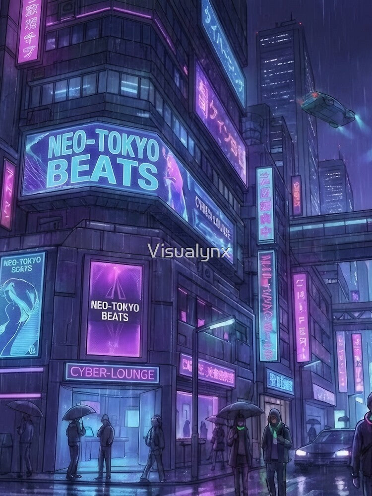 Cyberpunk City at Night – Neon Sci-Fi Street Illustration by Visualynx