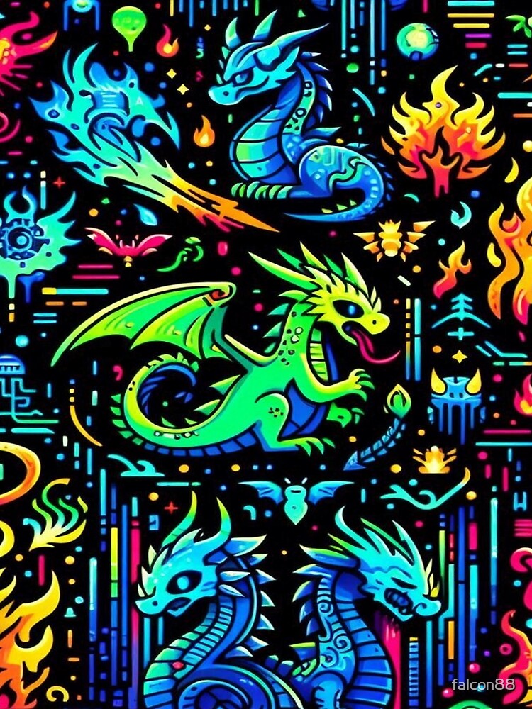 Neon Dragon Cartoon Faces by Imaginarium of Chaos falcon88
