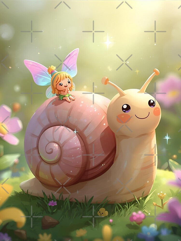 Little elf rides on snail through the fairytale forest by SimonsDesignArt