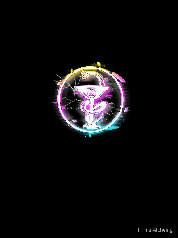 Holographic Astral Glitch Badge, Cosmic Psychedelic Rainbow Gradient with Retro Matrix Simulation Effect by PrimalAlchemy