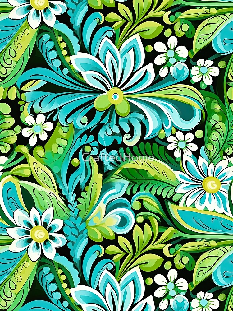 Tropical Floral Pattern – Teal Green Botanical Boho Jungle Design by CraftedHome
