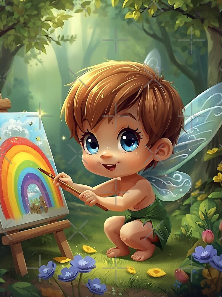 Little tree elf paints a rainbow by SimonsDesignArt