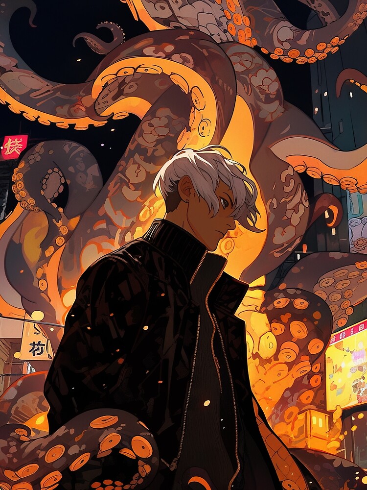 New Monster anime boy in cyberpunk city with tentacles portrait art by TheArtistOf2022