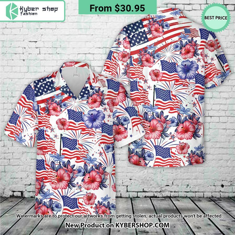 Flower American Flag 4th Of July Hawaiian Shirt