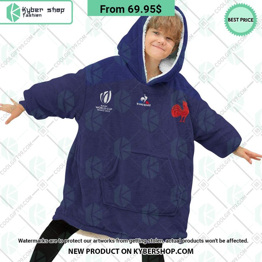 France Rugby Home Jersey Rugby World Cup 2023 CUSTOM Blanket Hoodie
