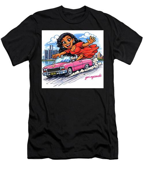 Cheerful Woman on Pink Convertible T-Shirt