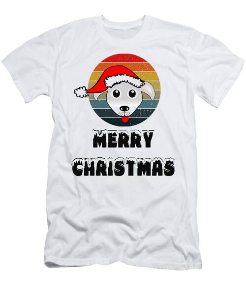 Dog with Santa Hat on Retro Sunset T-Shirt