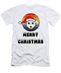 Dog with Santa Hat on Retro Sunset T-Shirt