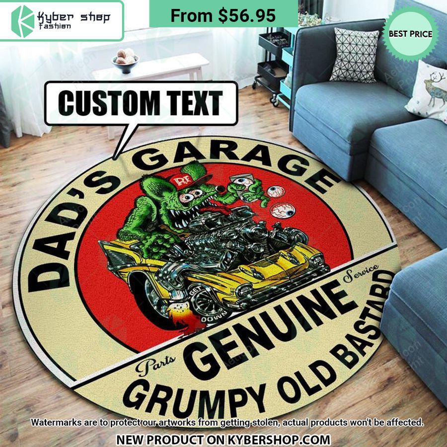 Genuine Grumpy Old Bastard Rat Fink Hot Rod CUSTOM Round Rug