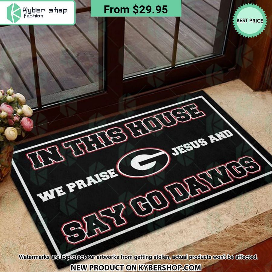 Georgia Bulldogs In This House We Praise Jesus and Say Go Dawgs Doormat