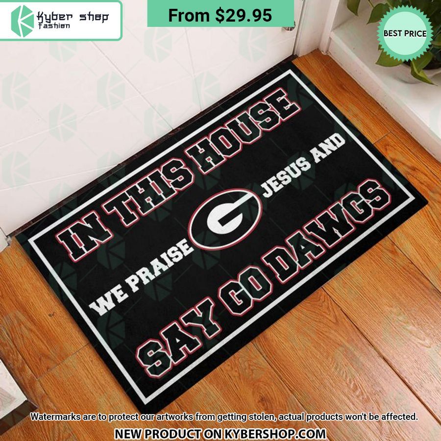 Georgia Bulldogs In This House We Praise Jesus and Say Go Dawgs Doormat