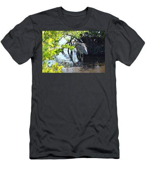 Great Blue Heron With Ruffled Feathers By Mangroves In Merritt Island National Park Florida Series 2 T-Shirt