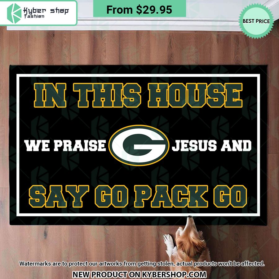 Green Bay Packers In This House We Praise Jesus and Say Go Pack Go Doormat