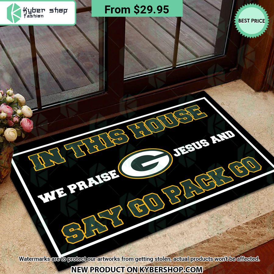Green Bay Packers In This House We Praise Jesus and Say Go Pack Go Doormat