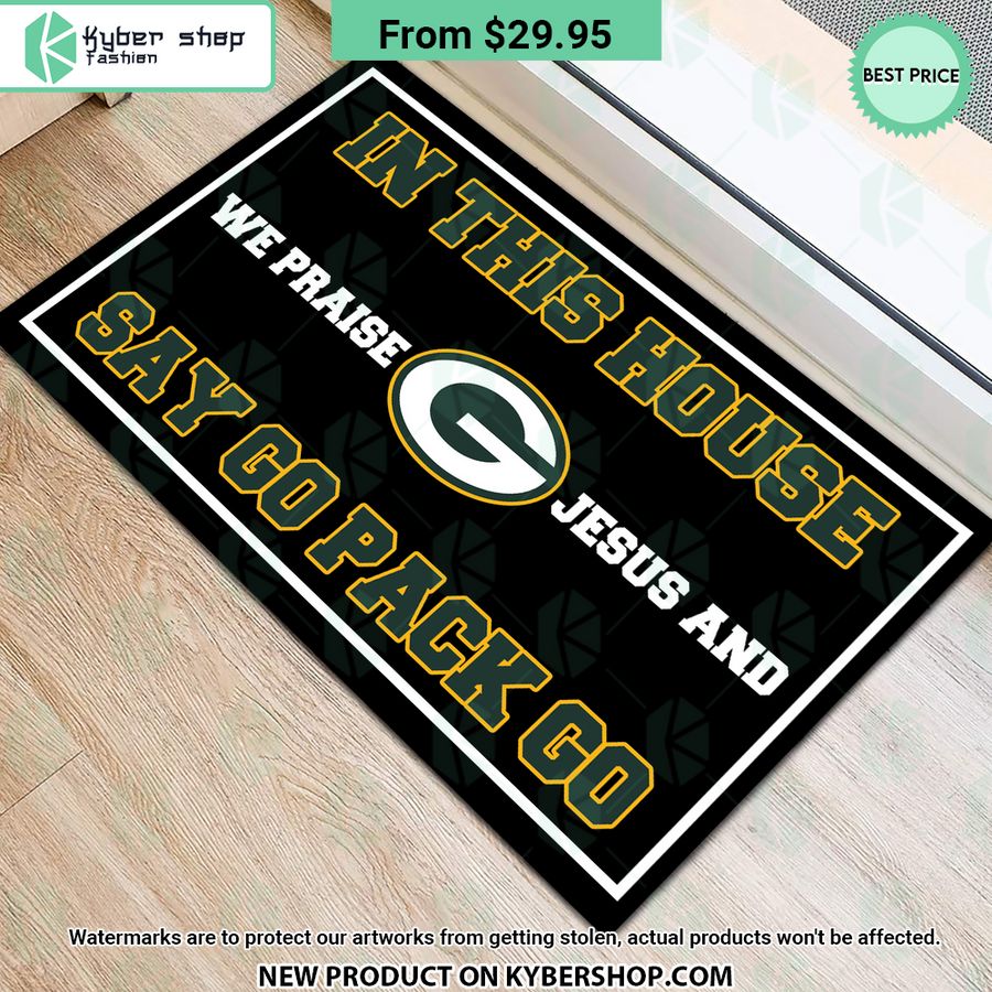 Green Bay Packers In This House We Praise Jesus and Say Go Pack Go Doormat