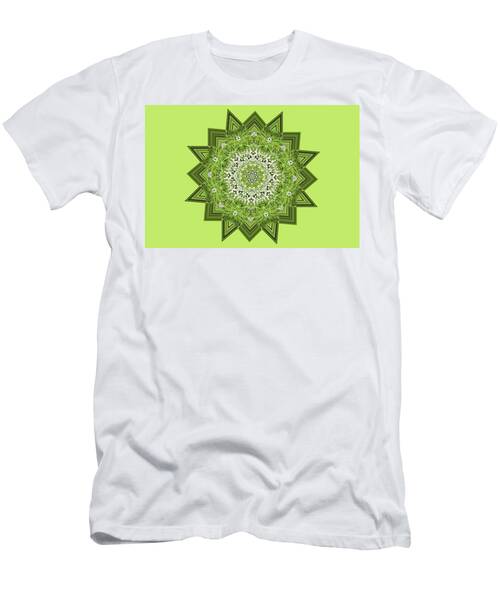 Green Mandala Using Horsemint Field With A Kaleidoscope T-Shirt