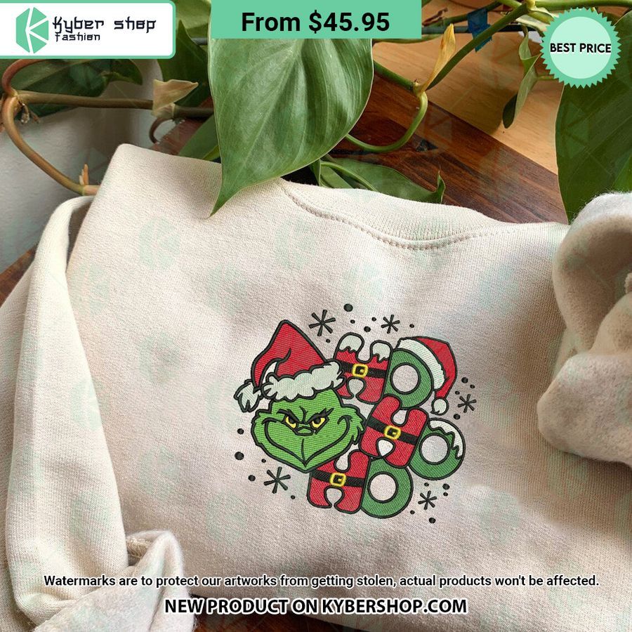 Grinch Ho Ho Ho Christmas Embroidered Sweatshirt