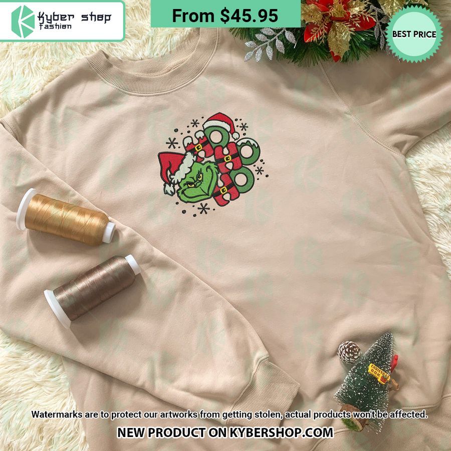 Grinch Ho Ho Ho Christmas Embroidered Sweatshirt