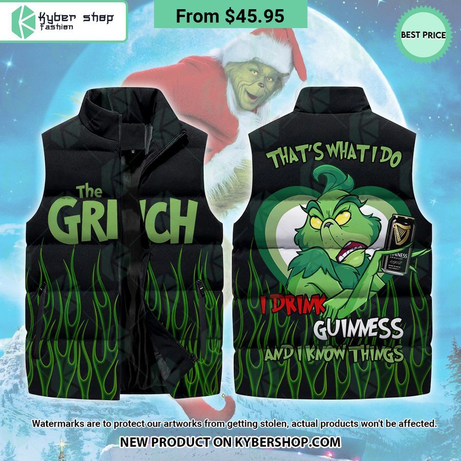 Grinch I Drink Guinness Sleeveless Puffer Down Jacket