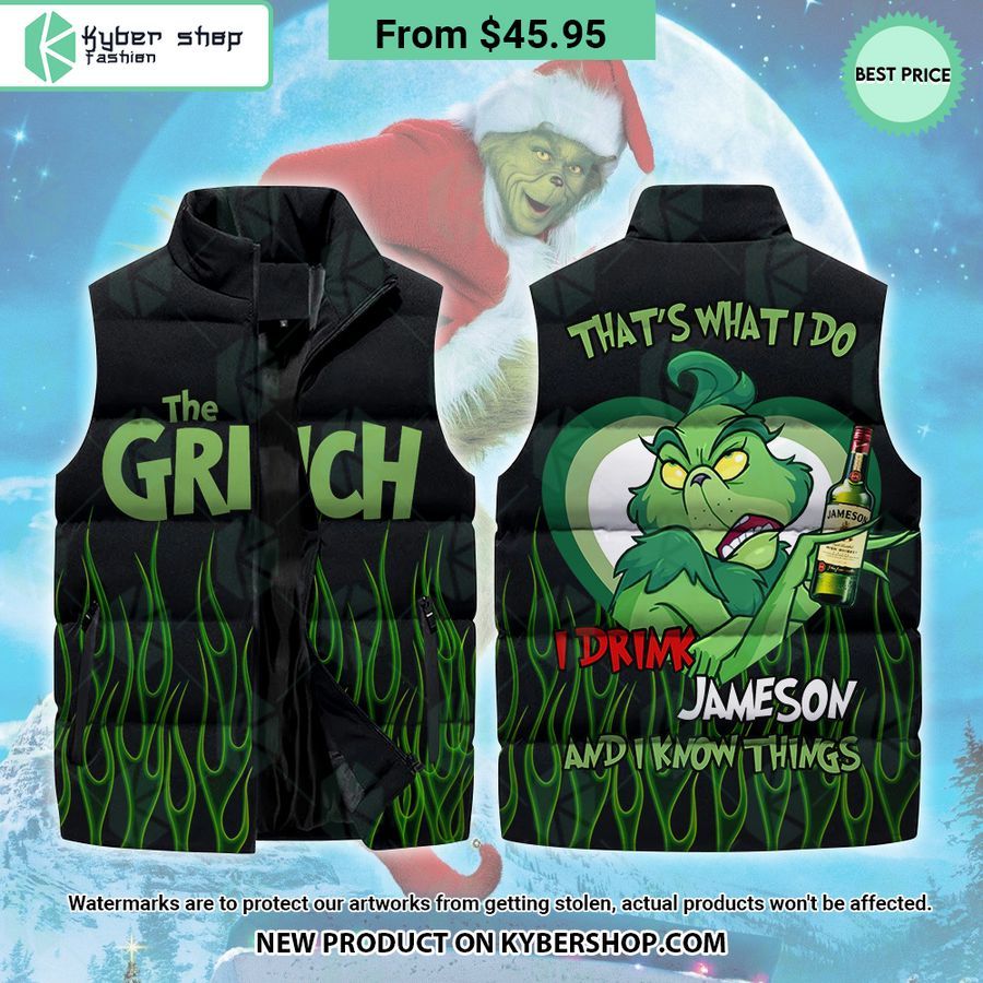 Grinch I Drink Jameson Sleeveless Puffer Down Jacket
