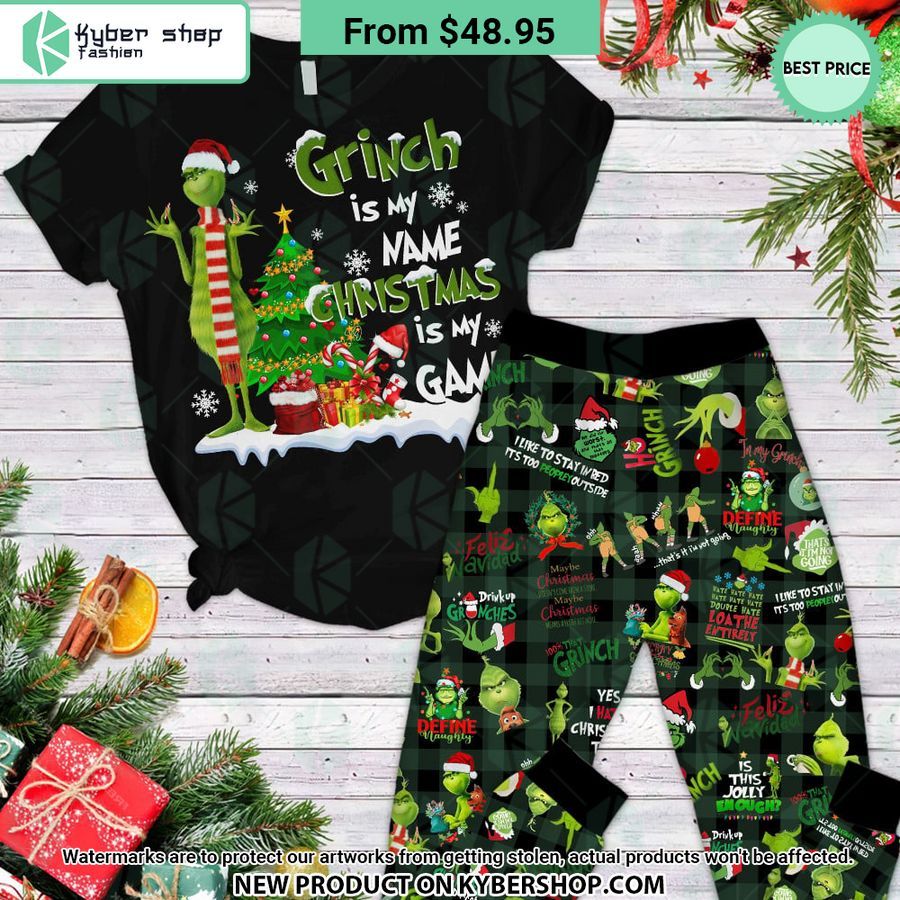 Grinch Is My Name Christmas Is Game Pajamas Set