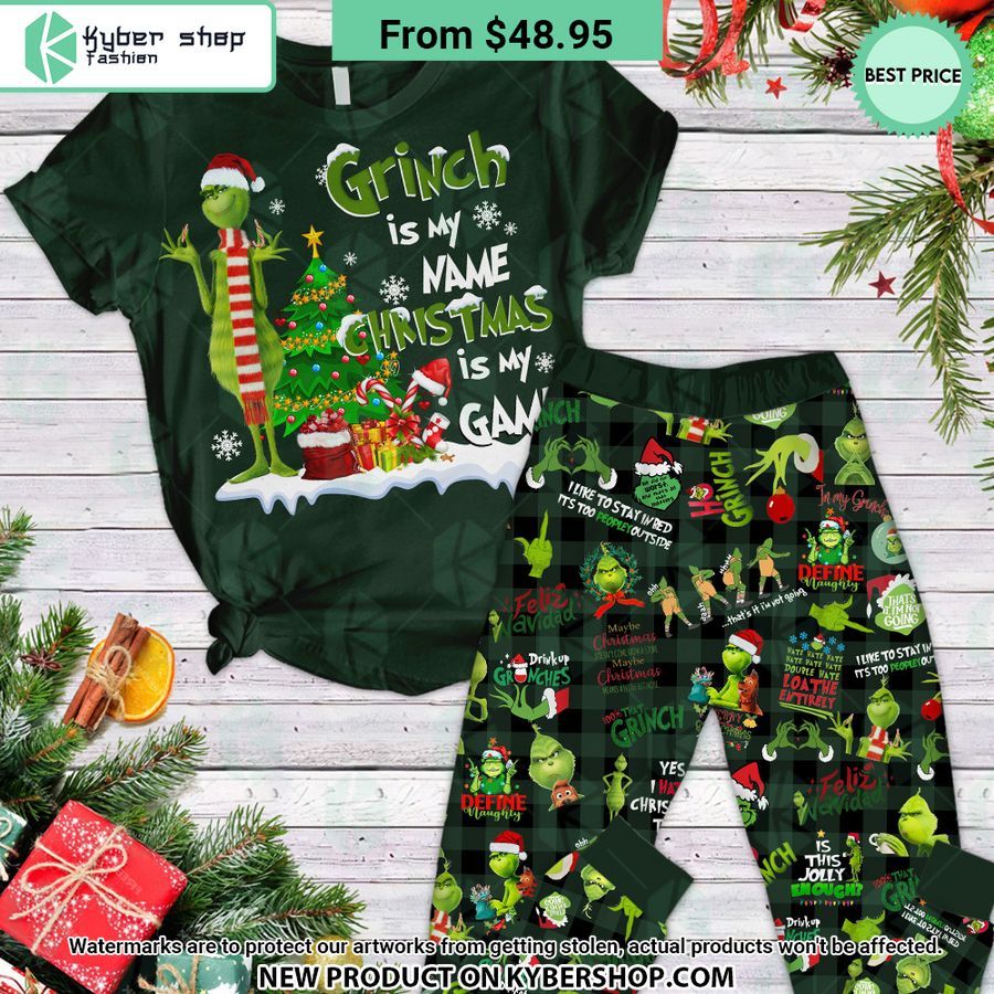 Grinch Is My Name Christmas Is Game Pajamas Set