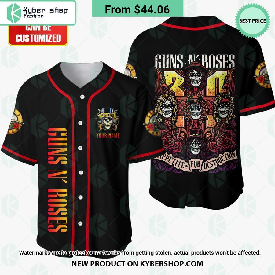 Gun N’ Roses Skull Appetite for Destruction CUSTOM Baseball Jersey