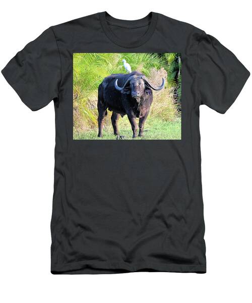 Happiness For African Buffalo Is A Light Friendly Cattle Egret And Chew In Botswana T-Shirt