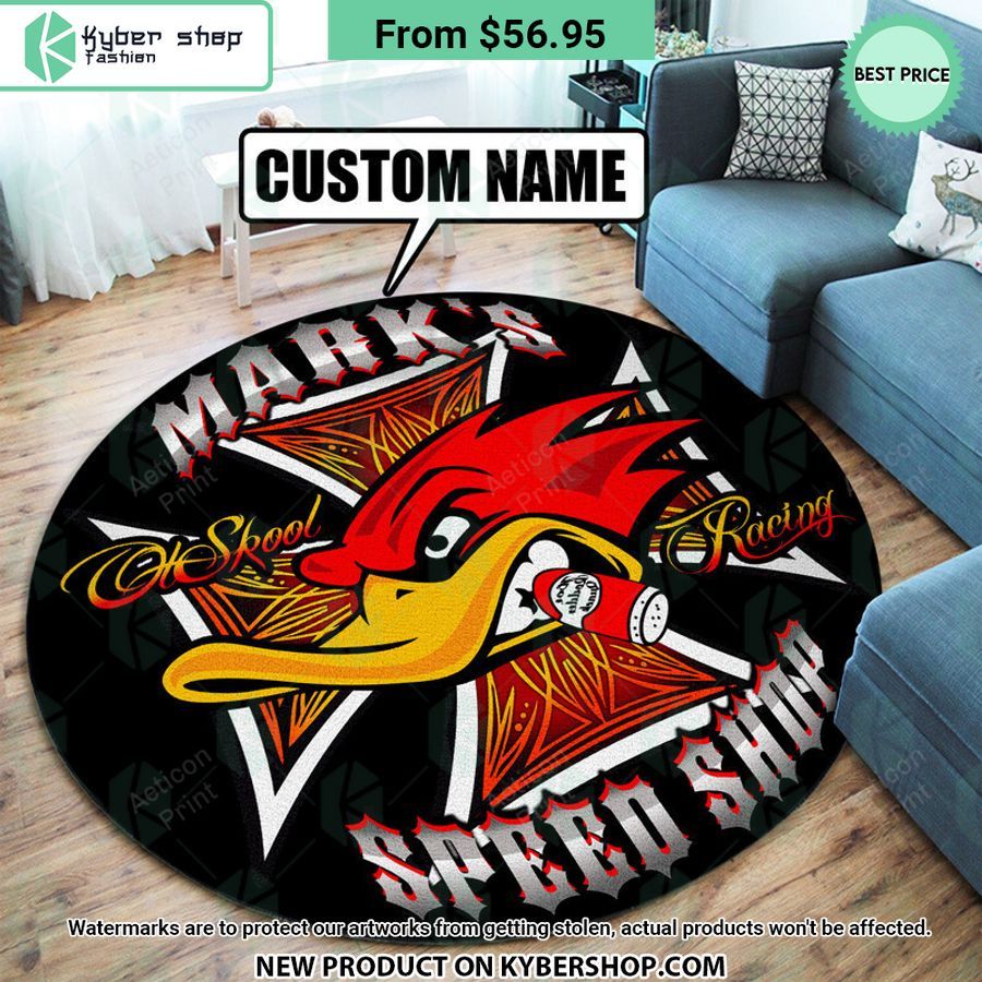 Rod Duck Oldskool Racing Speed Shop CUSTOM Round Rug