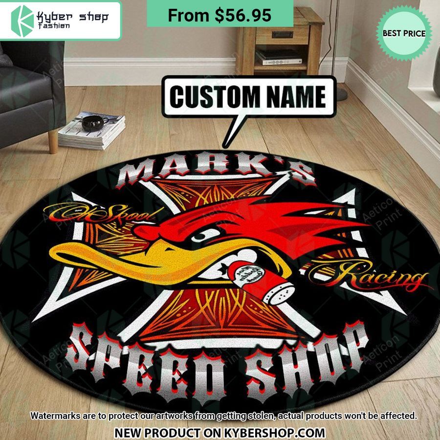 Rod Duck Oldskool Racing Speed Shop CUSTOM Round Rug