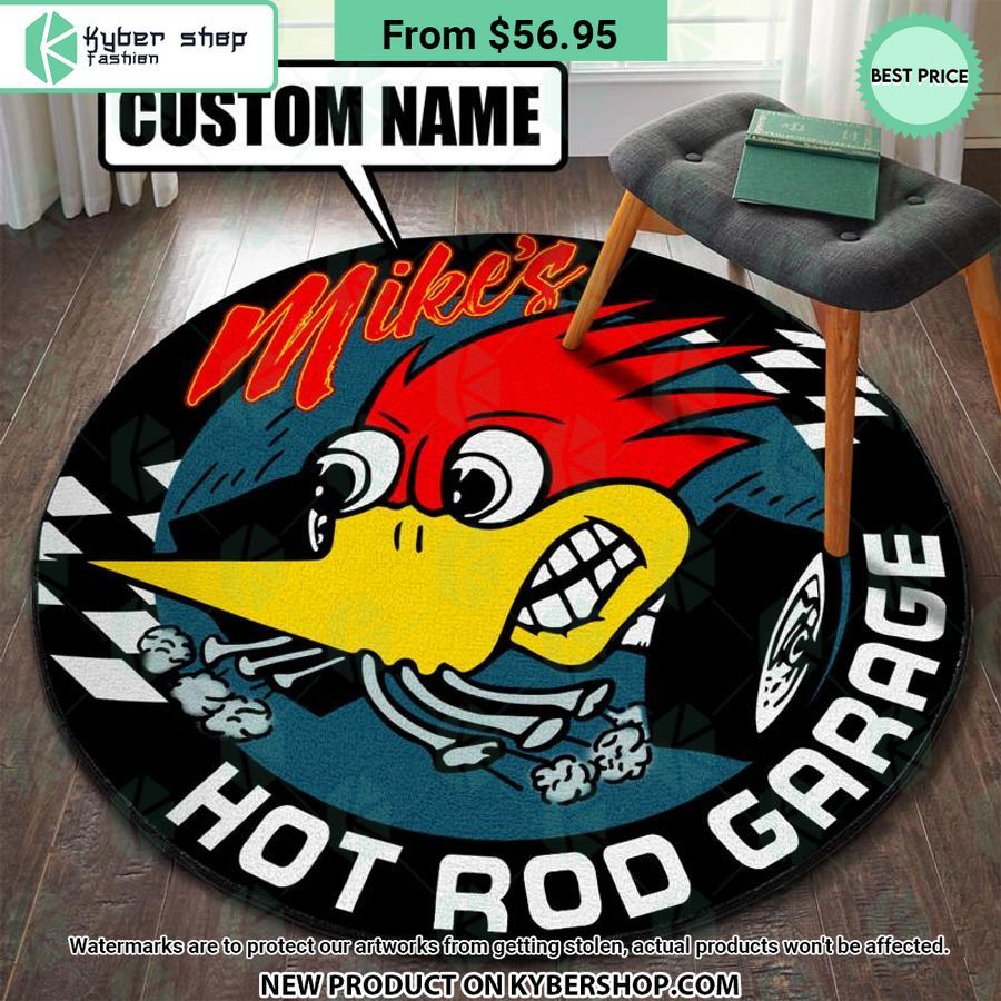 Rod Mr. Horsepower Woodpecker CUSTOM Round Rug