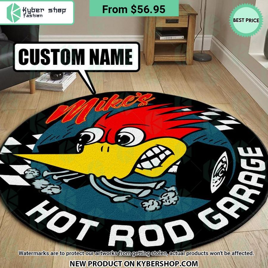 Rod Mr. Horsepower Woodpecker CUSTOM Round Rug
