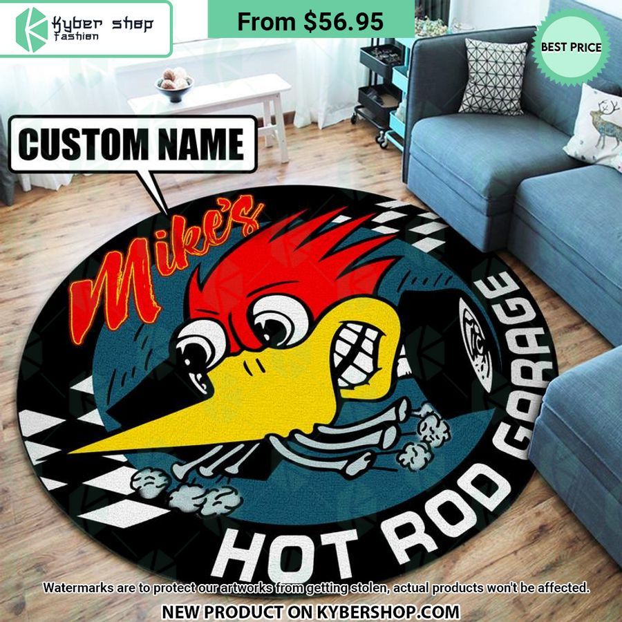 Rod Mr. Horsepower Woodpecker CUSTOM Round Rug