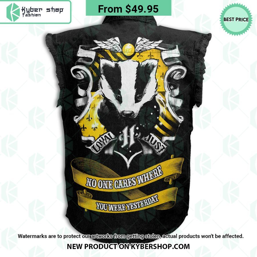 Hufflepuff No One Cares Where You Were Yesterday Sleeveless Denim Jacket