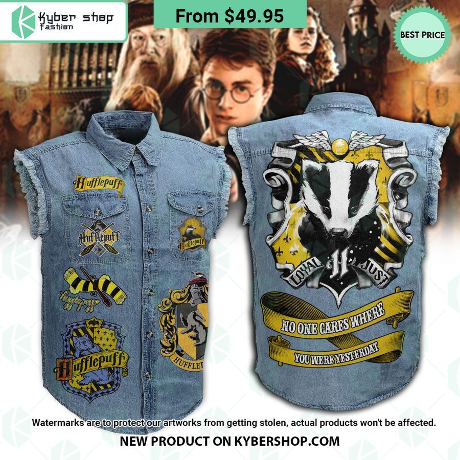 Hufflepuff No One Cares Where You Were Yesterday Sleeveless Denim Jacket