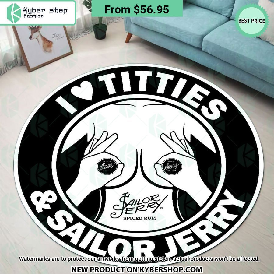 I love titties and Sailor Jerry Round Rug