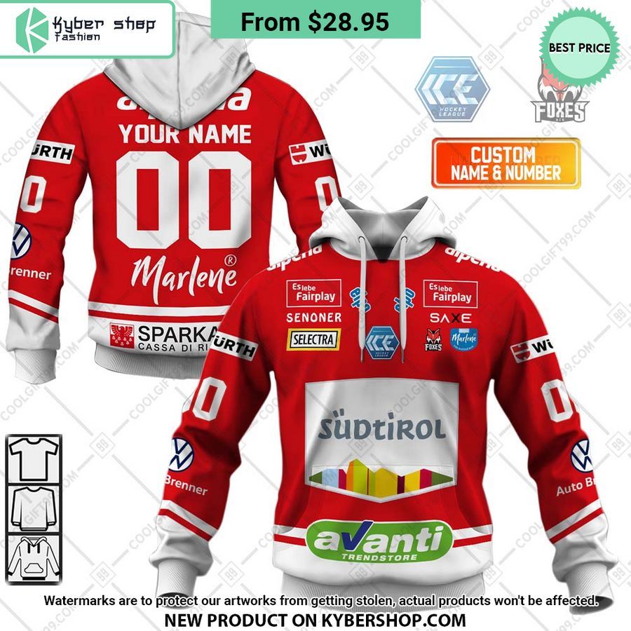 Ice Hockey League HC Bozen Bolzano Foxes Home Jersey Style Hoodie
