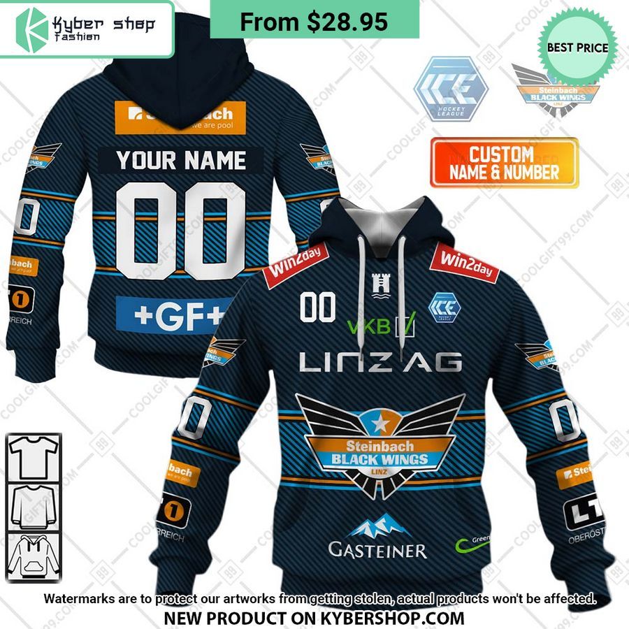Ice Hockey League Steinbach Black Wings Linz Home Jersey Style Hoodie