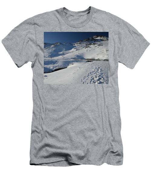 Iceland Mountain Hotspring Landscape With Footpath In Snow T-Shirt