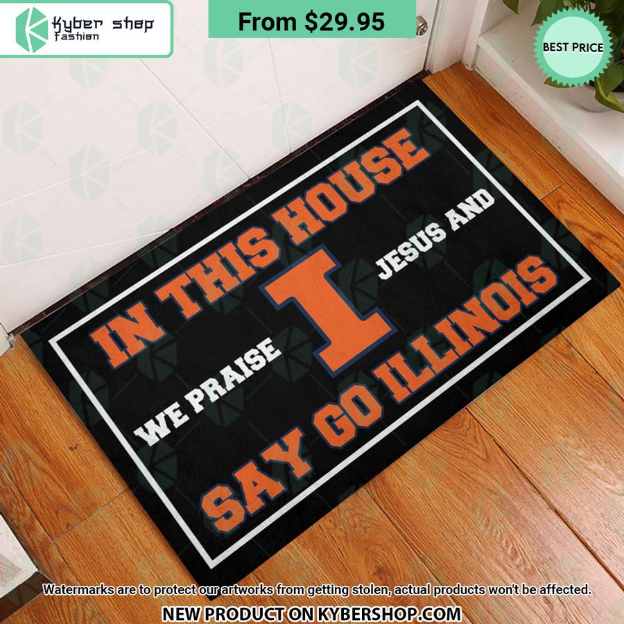 Illini Illinois In This House We Praise Jesus and Say Go Illinois Doormat