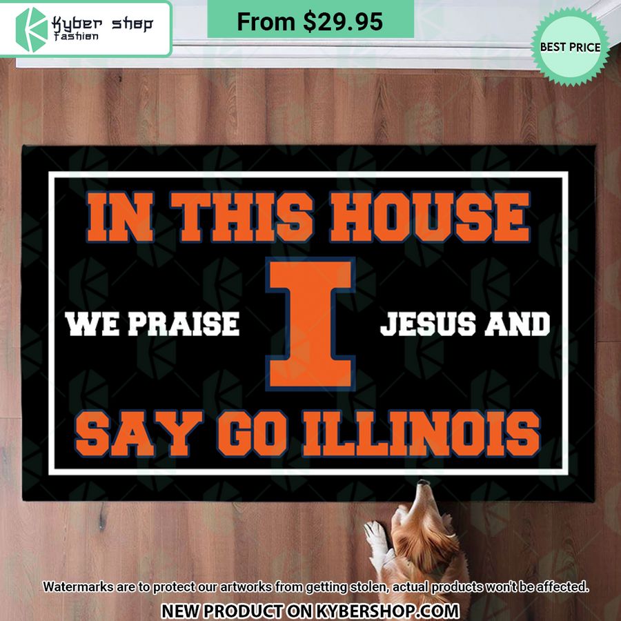 Illini Illinois In This House We Praise Jesus and Say Go Illinois Doormat