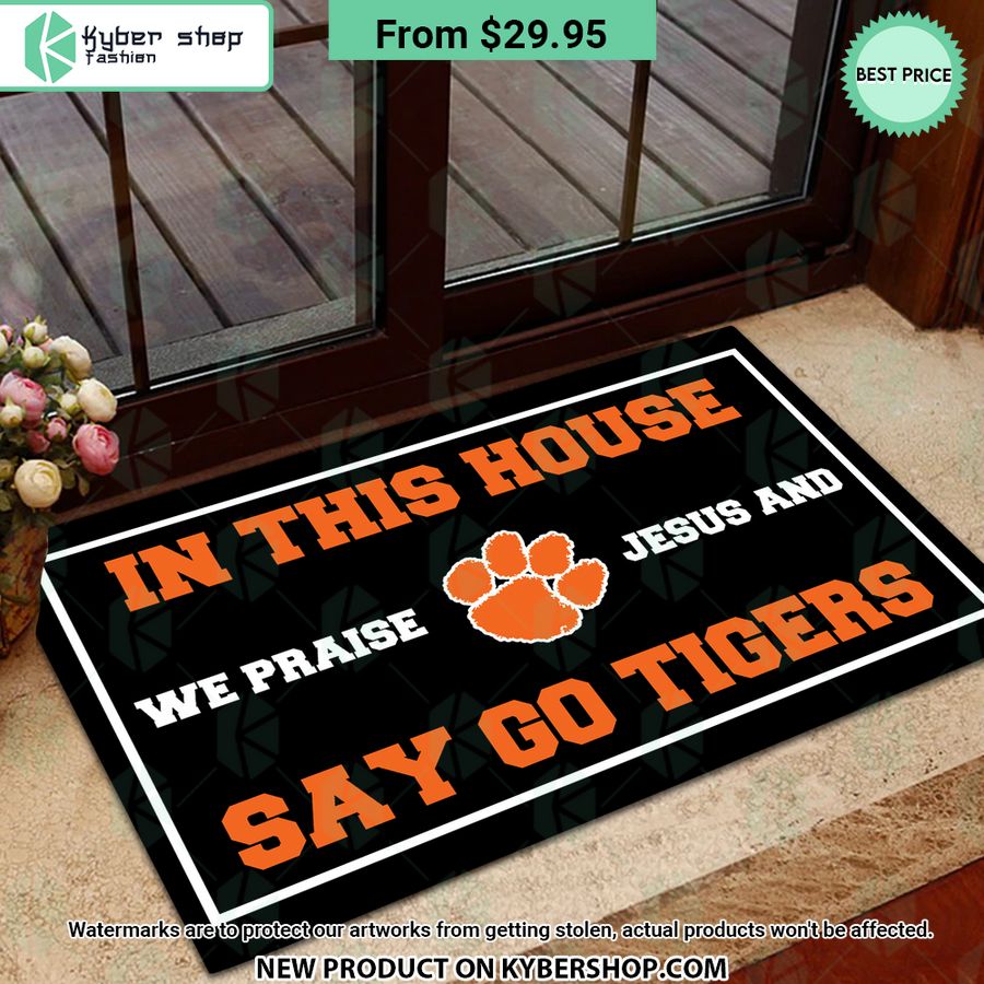 In This House We Praise Jesus and Say Go Tigers Doormat