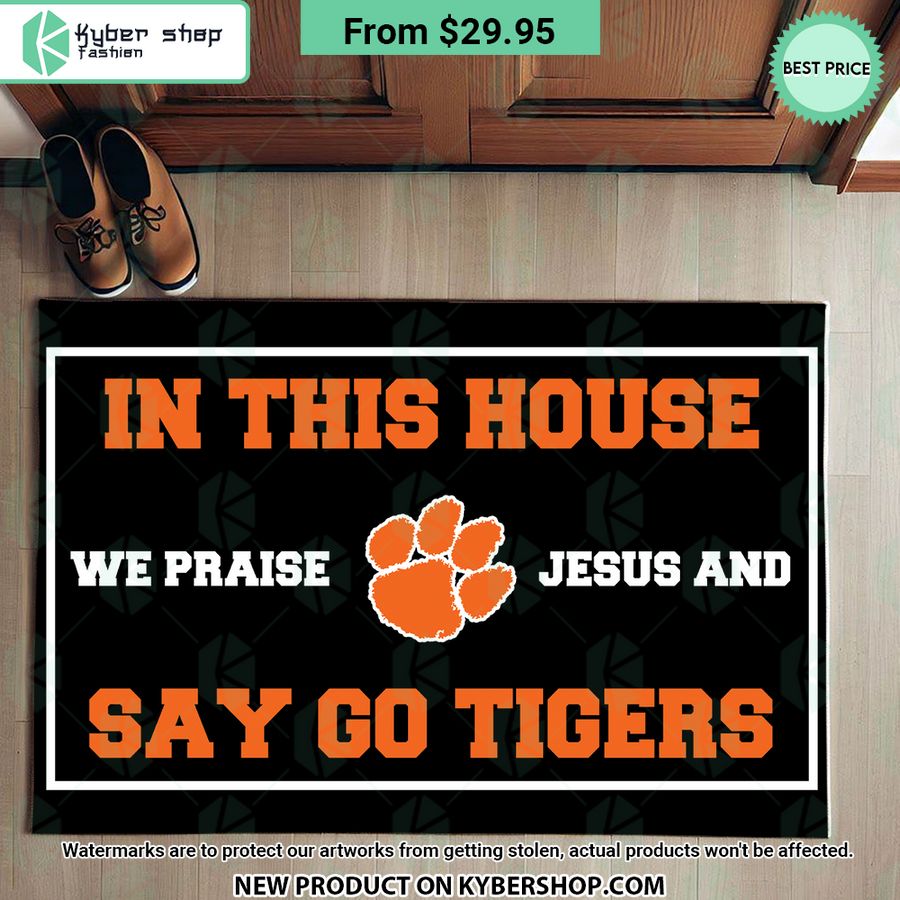 In This House We Praise Jesus and Say Go Tigers Doormat
