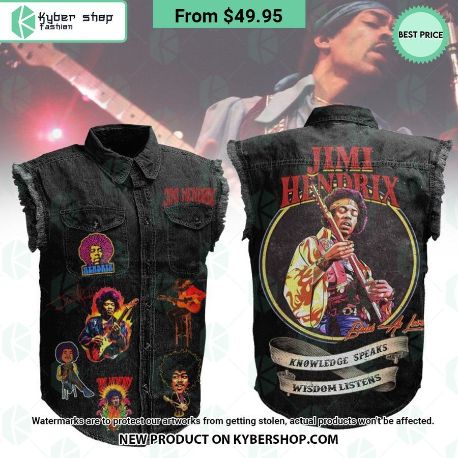 Jimi Hendrix Knowledge Speaks Wisdom Listens Sleeveless Denim Jacket