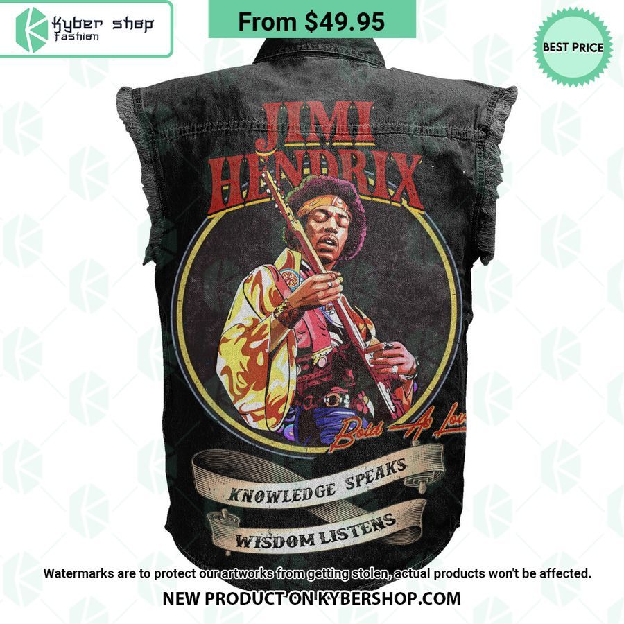 Jimi Hendrix Knowledge Speaks Wisdom Listens Sleeveless Denim Jacket