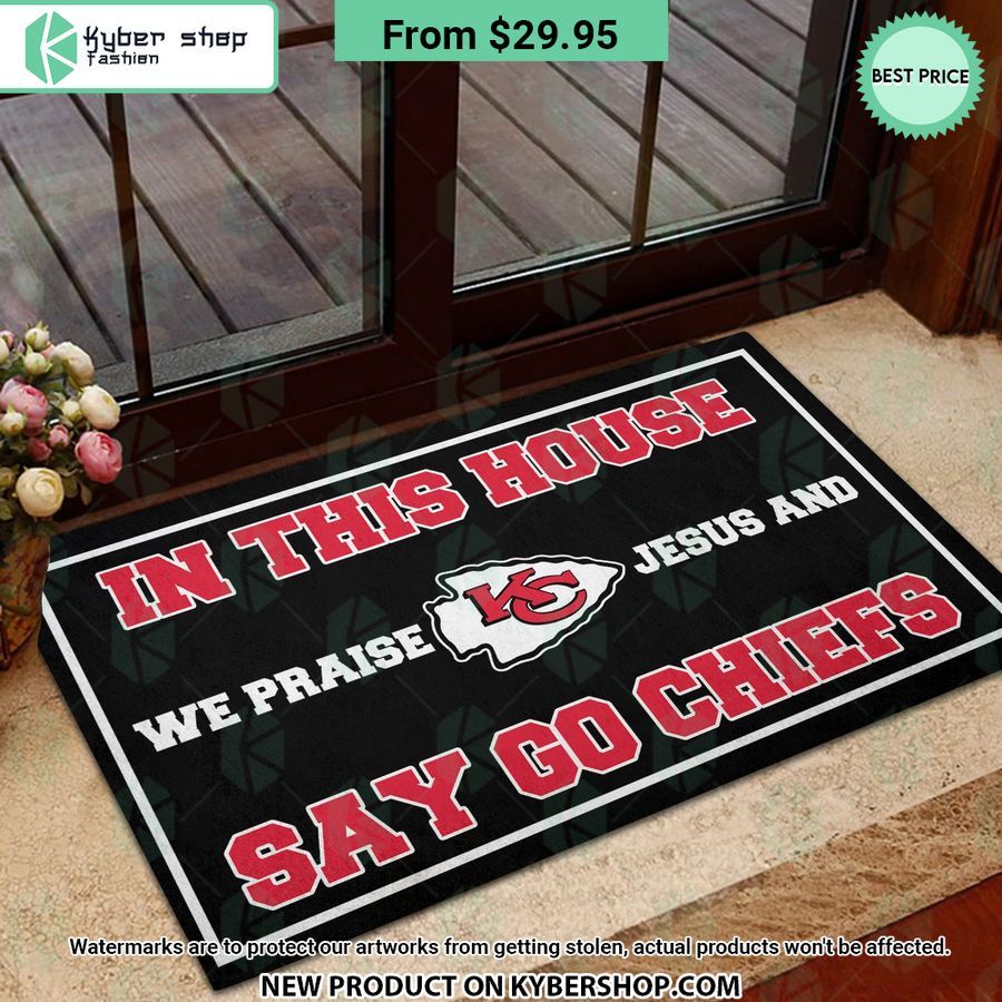 Kansas City Chiefs In This House We Praise Jesus and Say Go Chiefs Doormat
