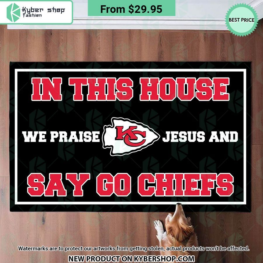 Kansas City Chiefs In This House We Praise Jesus and Say Go Chiefs Doormat